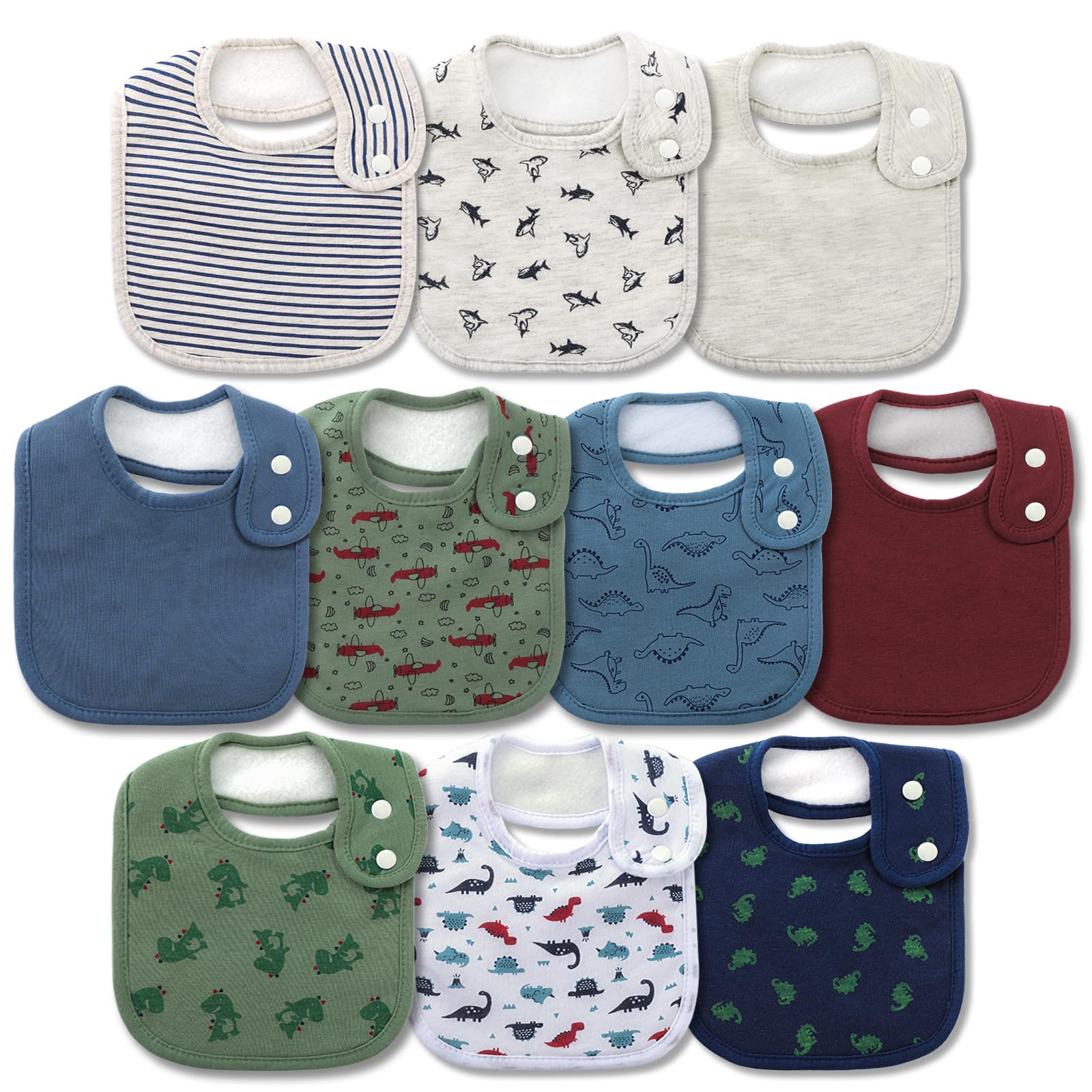 Printed Bibs Pack - 10 قطع من مرايل الأطفال القطنية